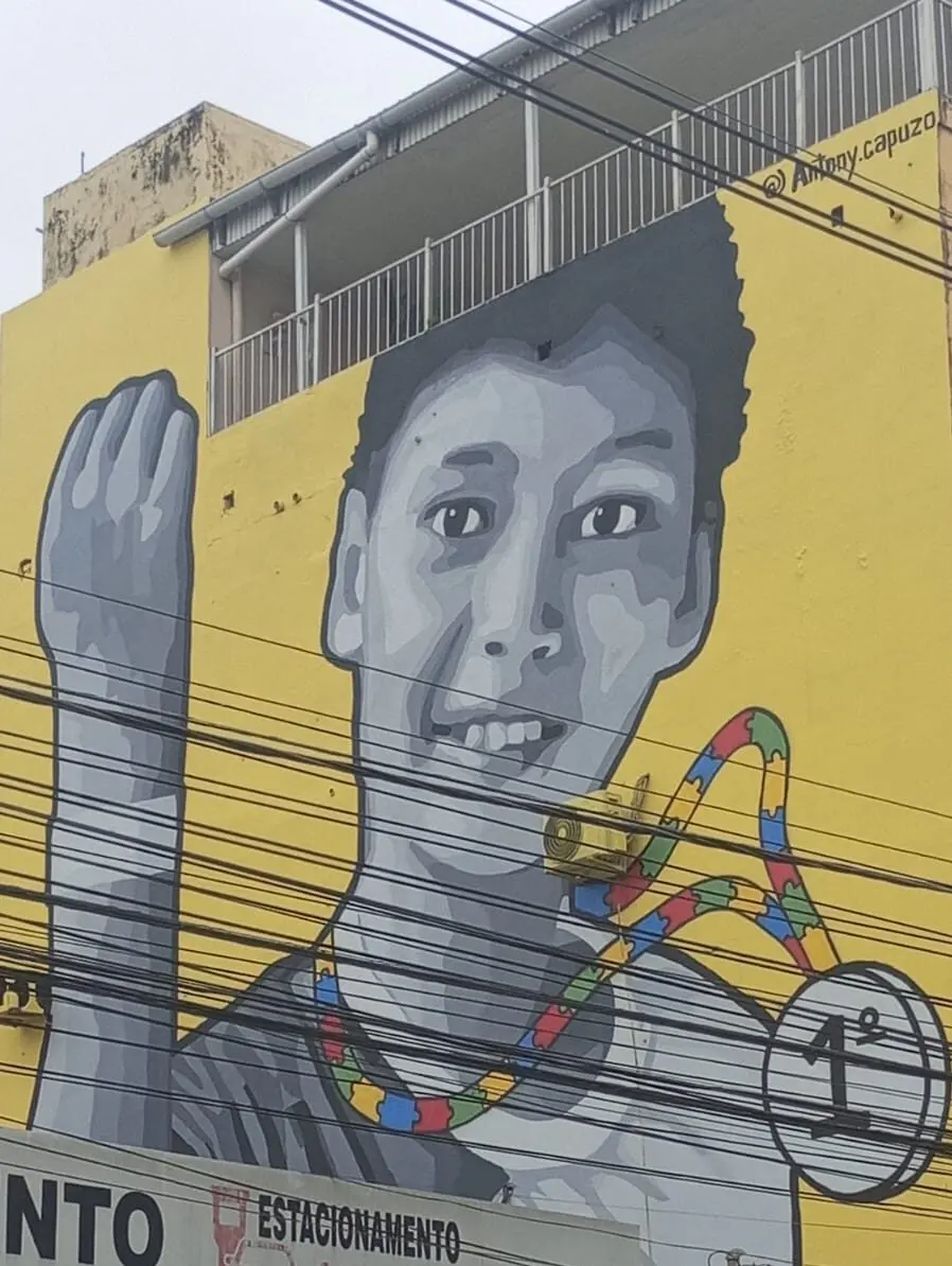 Obra gigante feita em graffiti homenageia jovem autista durante festival internacional no Acre