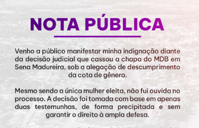 Vereadora de Sena contesta decisão que pode cassar seu mandato por fraude na cota de gênero
