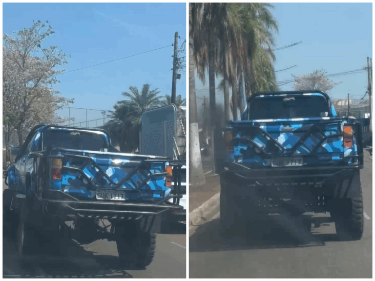 VÍDEO: carro azul e branco com rodas gigantes chama atenção em Rio Branco