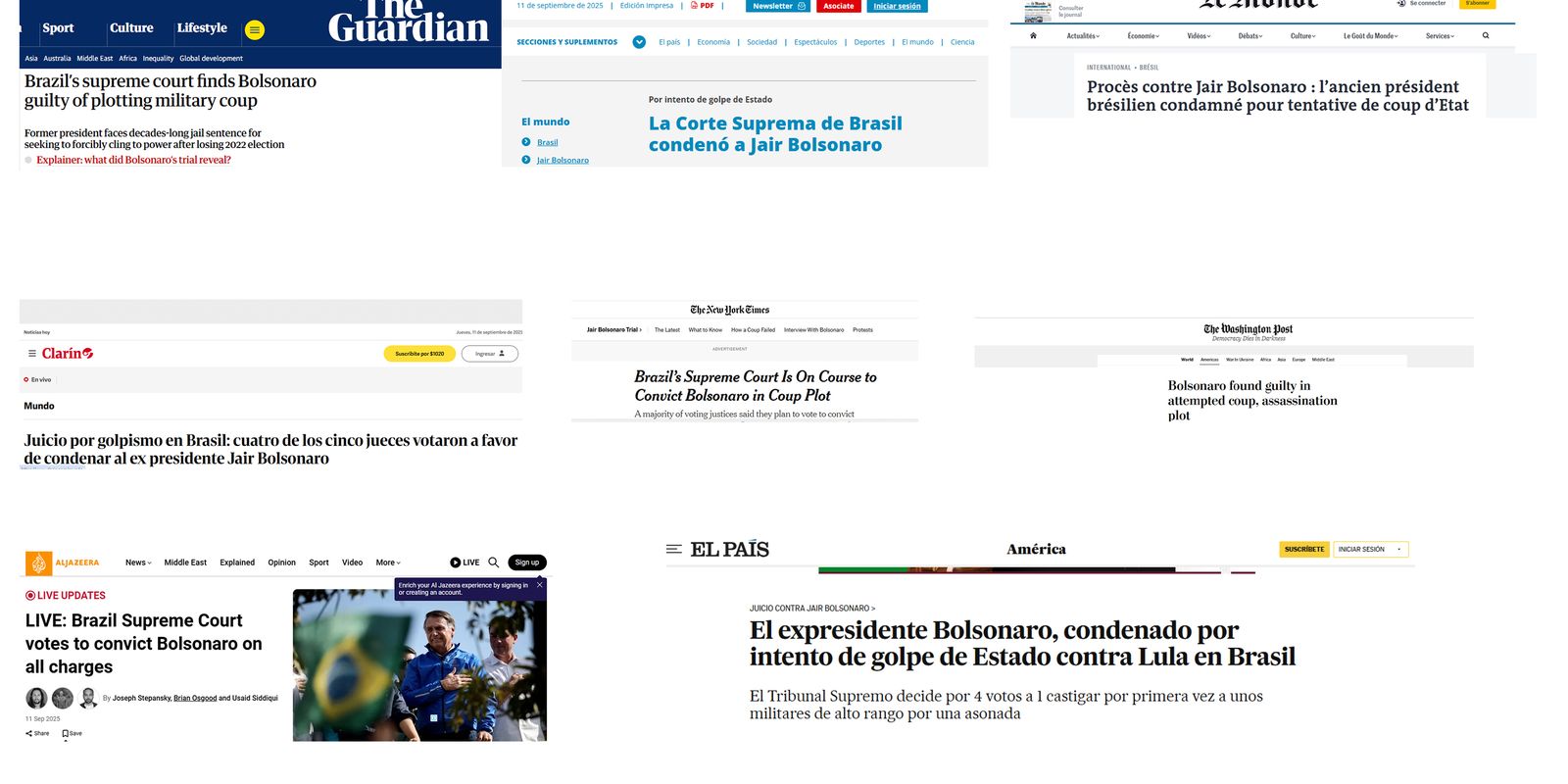 Condenação de Bolsonaro e aliados repercute na imprensa internacional