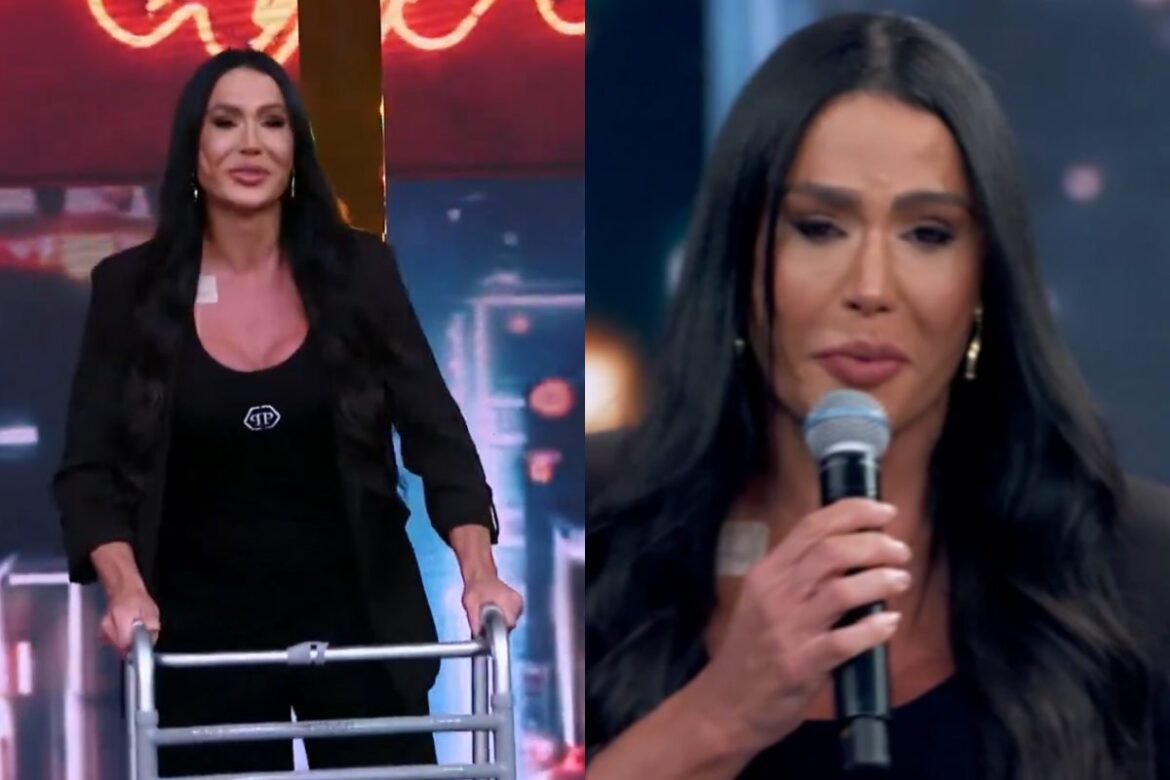 gracyanne-chora-e-aparece-de-andador-no-domingao-apos-acidente