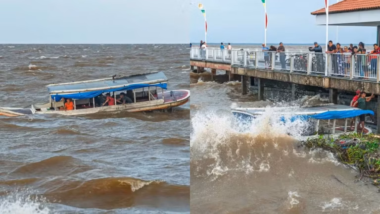 Barco naufraga na orla do Rio Amazonas e populares ajudam no resgate