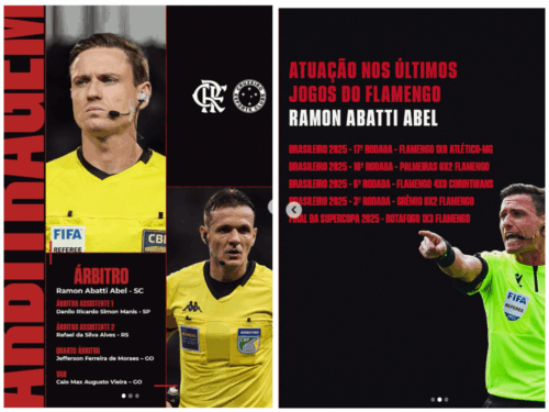 Flamengo provoca repercussão na internet com postagem sobre arbitragem que apitará seu jogo contra Cruzeiro Flamengo provoca repercussão na internet com postagem sobre arbitragem que apitará seu jogo contra Cruzeiro