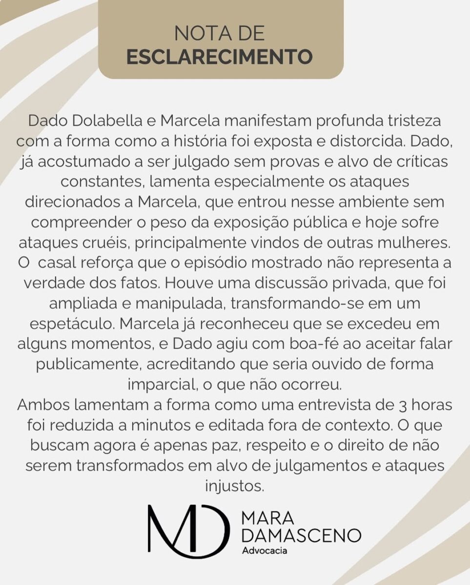dado-dolabella-e-marcela-tomaszewski-criticam-edicao-de-entrevista-exibida-na-record