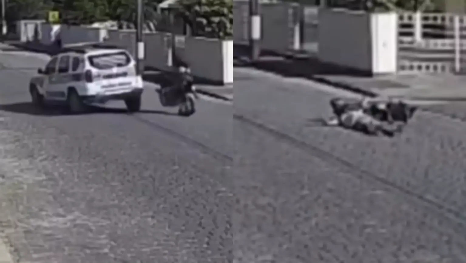 Motociclista colide com viatura da PM e é arremessado de forma inusitada; vídeo viraliza
