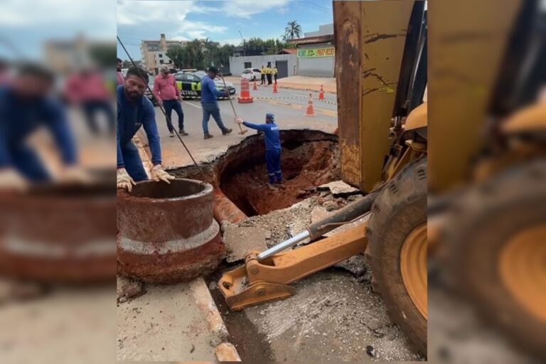 Chuva abre cratera em rua de Vicente Pires e área é isolada