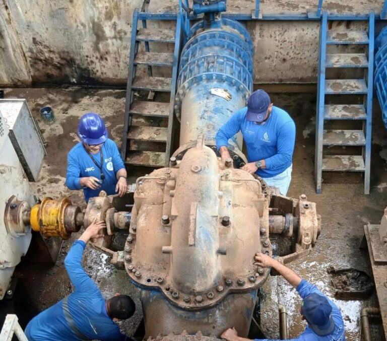 Chuva forte atrasa manutenção na ETA II e Saerb mantém equipes trabalhando durante a noite