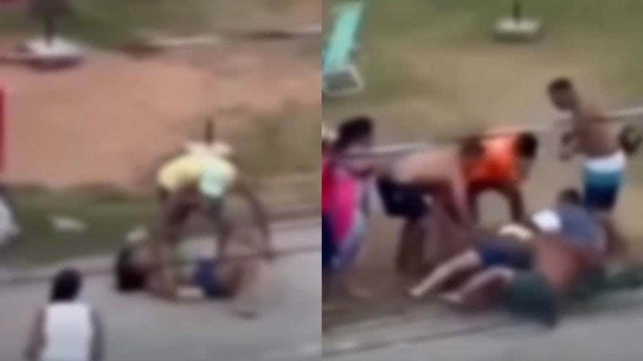 Vídeo: homem é espancado por populares após agredir companheira no meio da rua