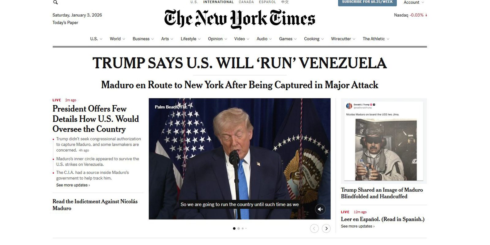 ataque-de-trump-a-venezuela-e-ilegal-e-imprudente,-diz-new-york-times