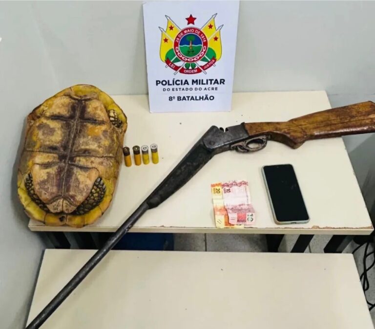 Denúncia de ameaça termina com apreensão de arma de fogo e animal silvestre no interior do Acre