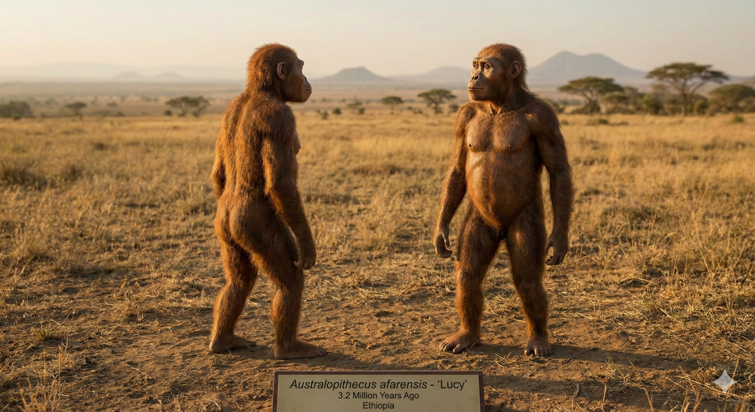 Reconstrução artística de Lucy Australopithecus, nossa ancestral de 3,2 milhões de anos.