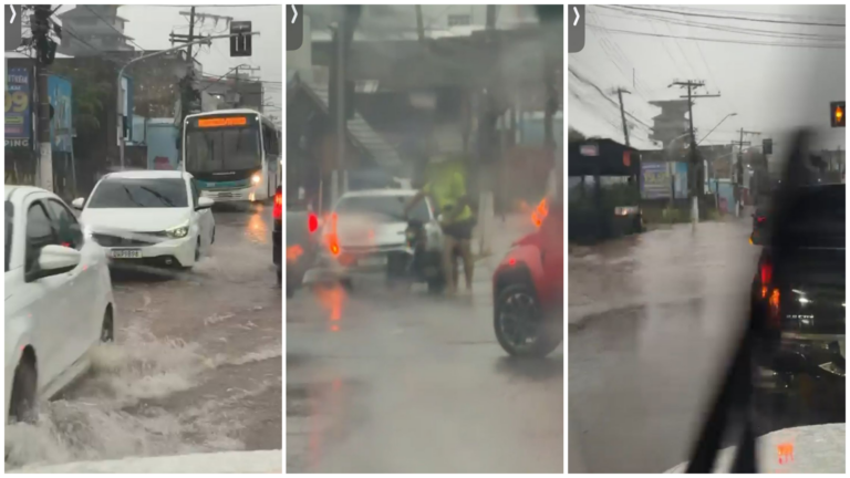 Chuva intensa provoca trânsito pesado e alagamentos em Rio Branco nesta segunda-feira