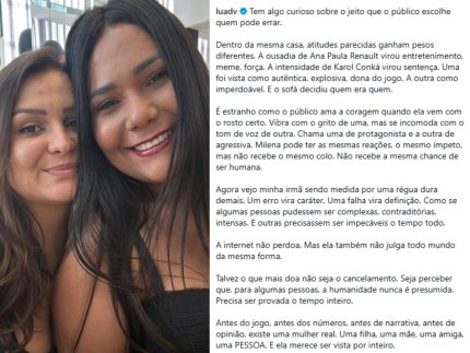 apos-criticas-no-“bbb26”,-irma-de-chaiany-sai-em-sua-defesa-e-cita-karol-conka