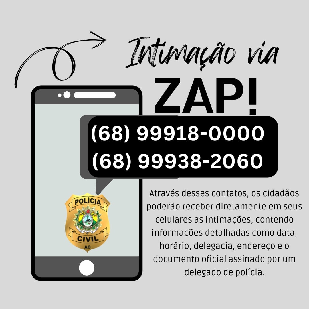 Polícia Civil do Acre passa a enviar intimações por WhatsApp