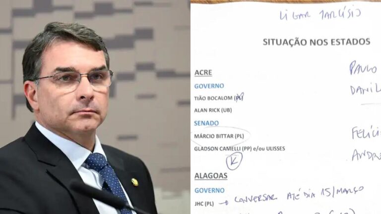 Vaza anotação feita por Flávio sobre quem o PL vai apoiar ao governo e senado no Acre