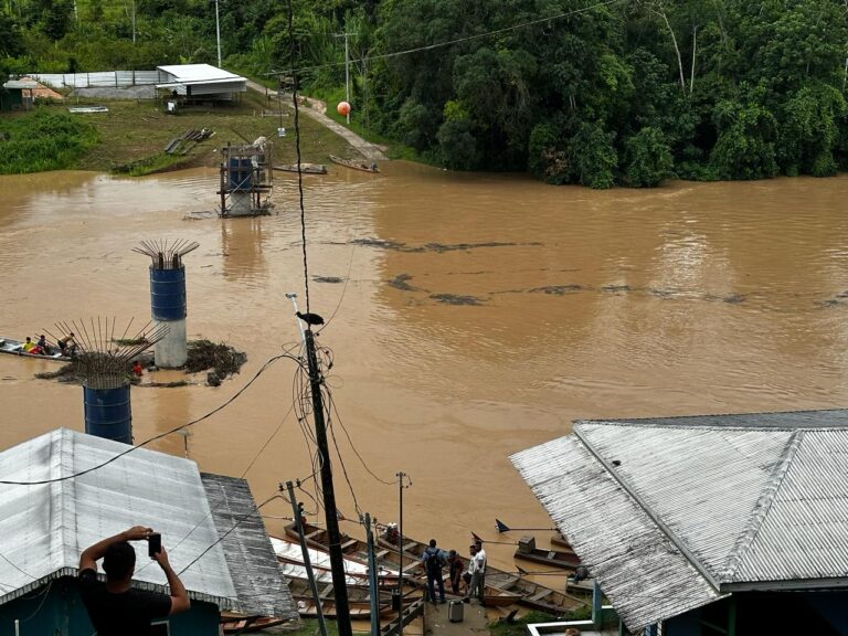 Deracre remove balseiros de pilares da passarela sobre o Rio Amônia, em Marechal Thaumaturgo