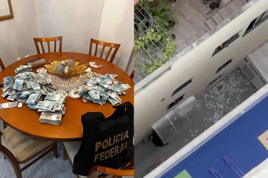 Uma mala recheada de dinheiro foi arremessada do 30º andar de um prédio de luxo durante uma operação da Polícia Federal