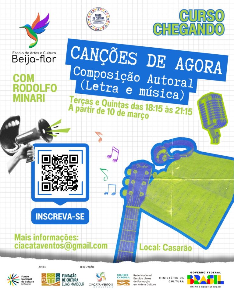 Curso gratuito de composição musical segue com vagas abertas na Escola de Artes e Cultura Beija-Flor