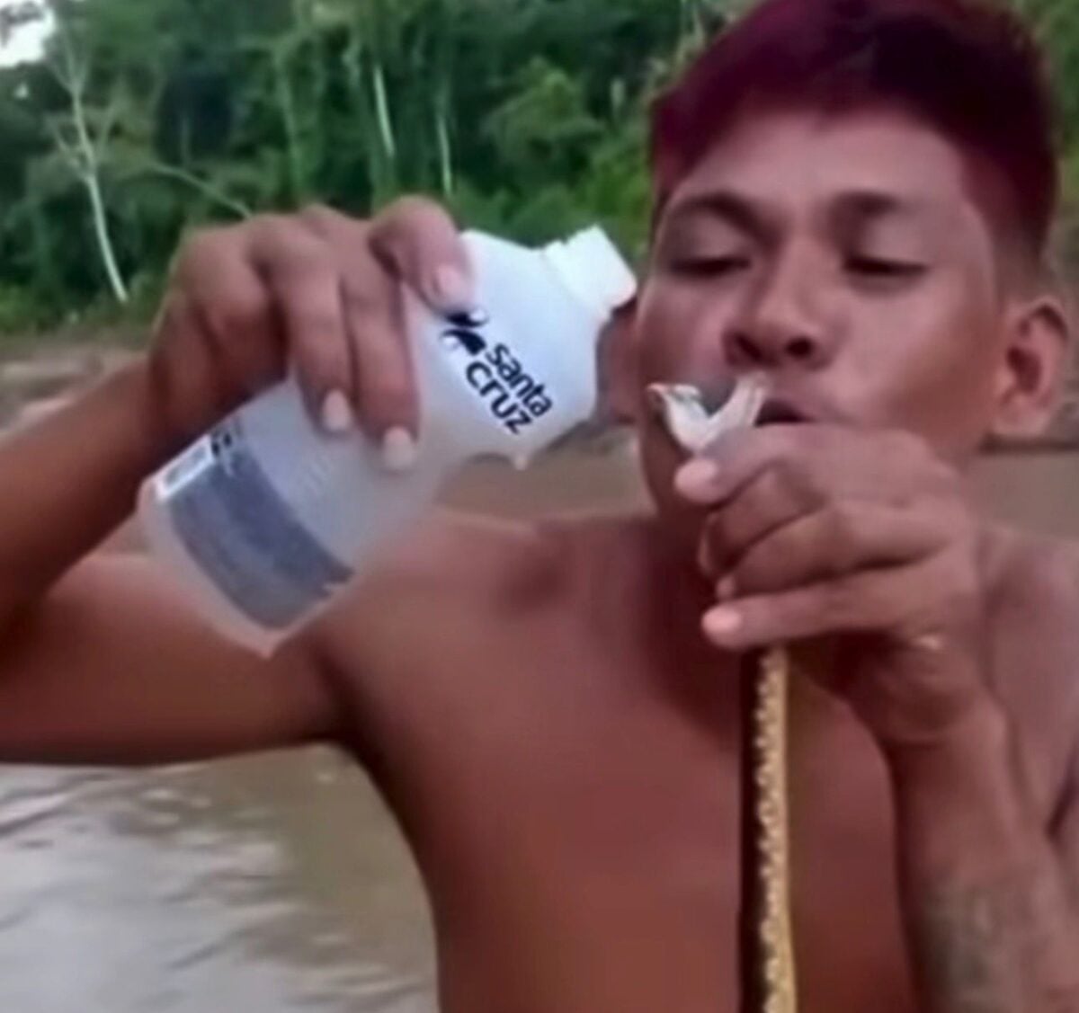 Vídeo mostra indígena dando álcool e matando cobra no interior do Acre