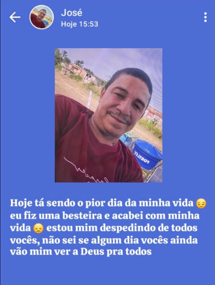O suspeito publicou uma mensagem em seu status do WhatsApp em tom de despedida