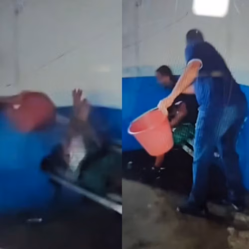 Prestador de serviço é flagrado agredindo homem em situação de rua em frente a hospital