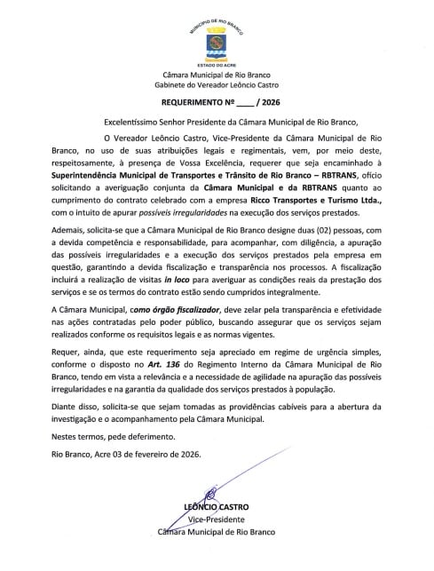 Requerimento vereador Leôncio Castro