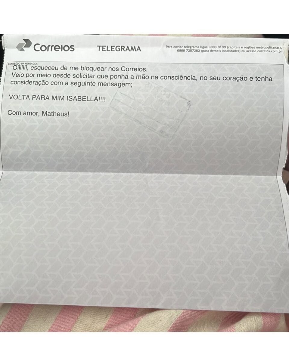 Homem envia telegrama para ex após ser bloqueado em redes sociais