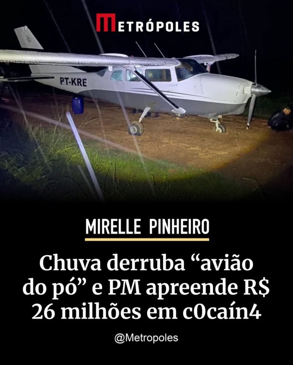 Aeronave com 515 quilos de cocaína fez pouso forçado em fazenda no Maranhão; dois homens foram detidos e caso será investigado pela PF.