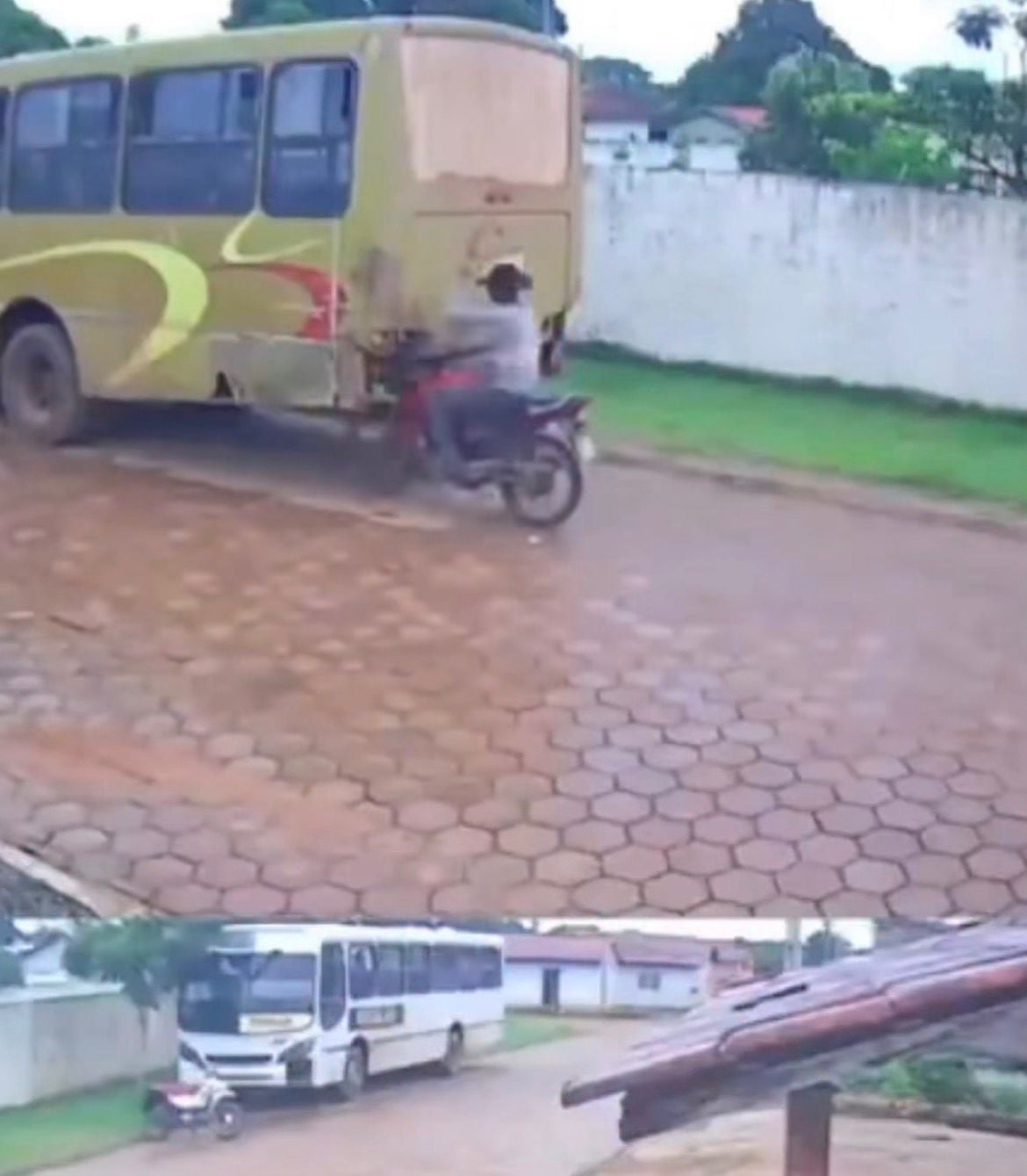 Câmera registra momento em que homem bate na traseira de ônibus estacionado em rua