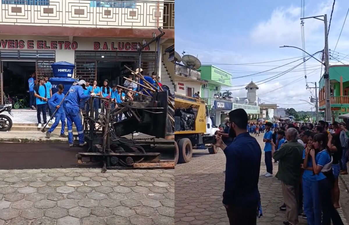 Moradores se reuniram para assistir o maquinário