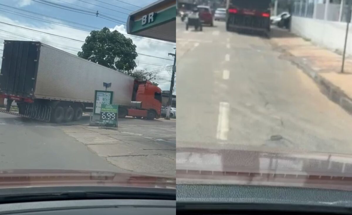 Caminhão foi registrado arrastando fios nas ruas de Rio Branco