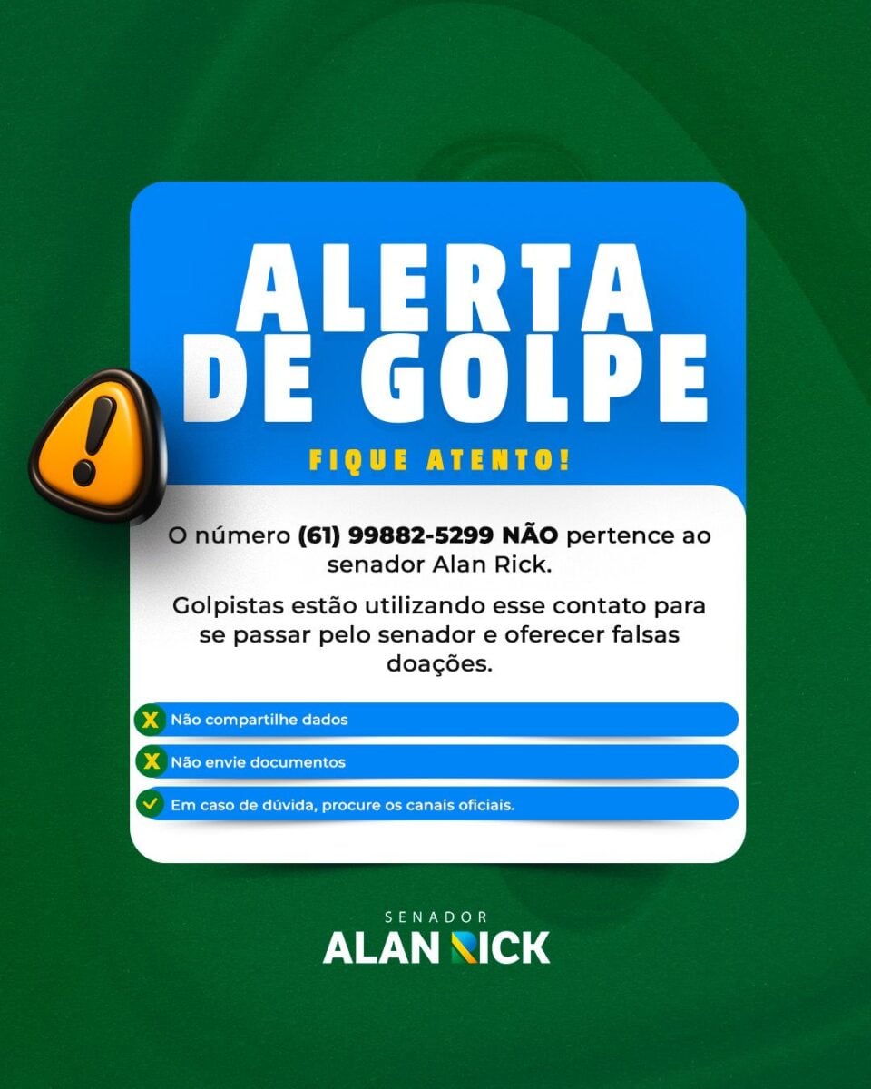 Golpistas usam nome de Alan Rick para prometer falsas doações