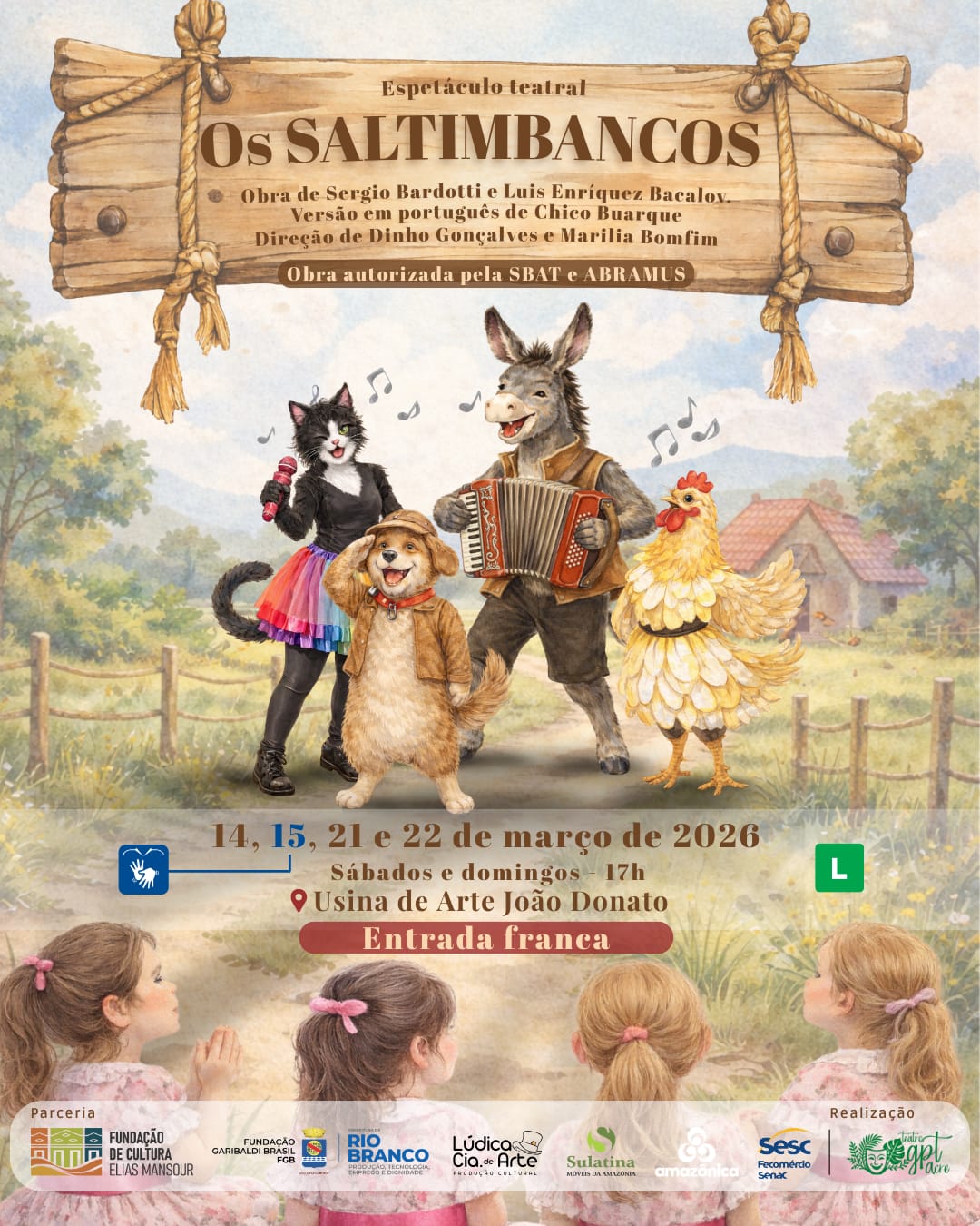 Os Saltimbancos será apresentado neste sábado, 21, e domingo, 22 de março, às 17h, na Usina de Arte João Donato