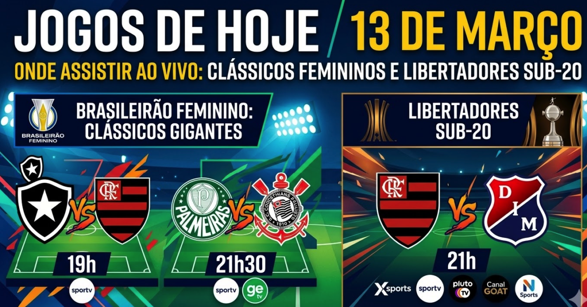 Jogadoras de futebol feminino em campo representando os clássicos do Brasileirão Feminino na lista de jogos de hoje.