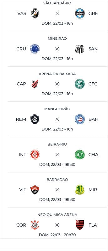 Jogos deste domingo, 22