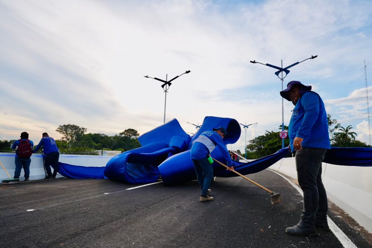 Prefeitura decora elevado Mamédio Bittar com laço gigante para grande evento