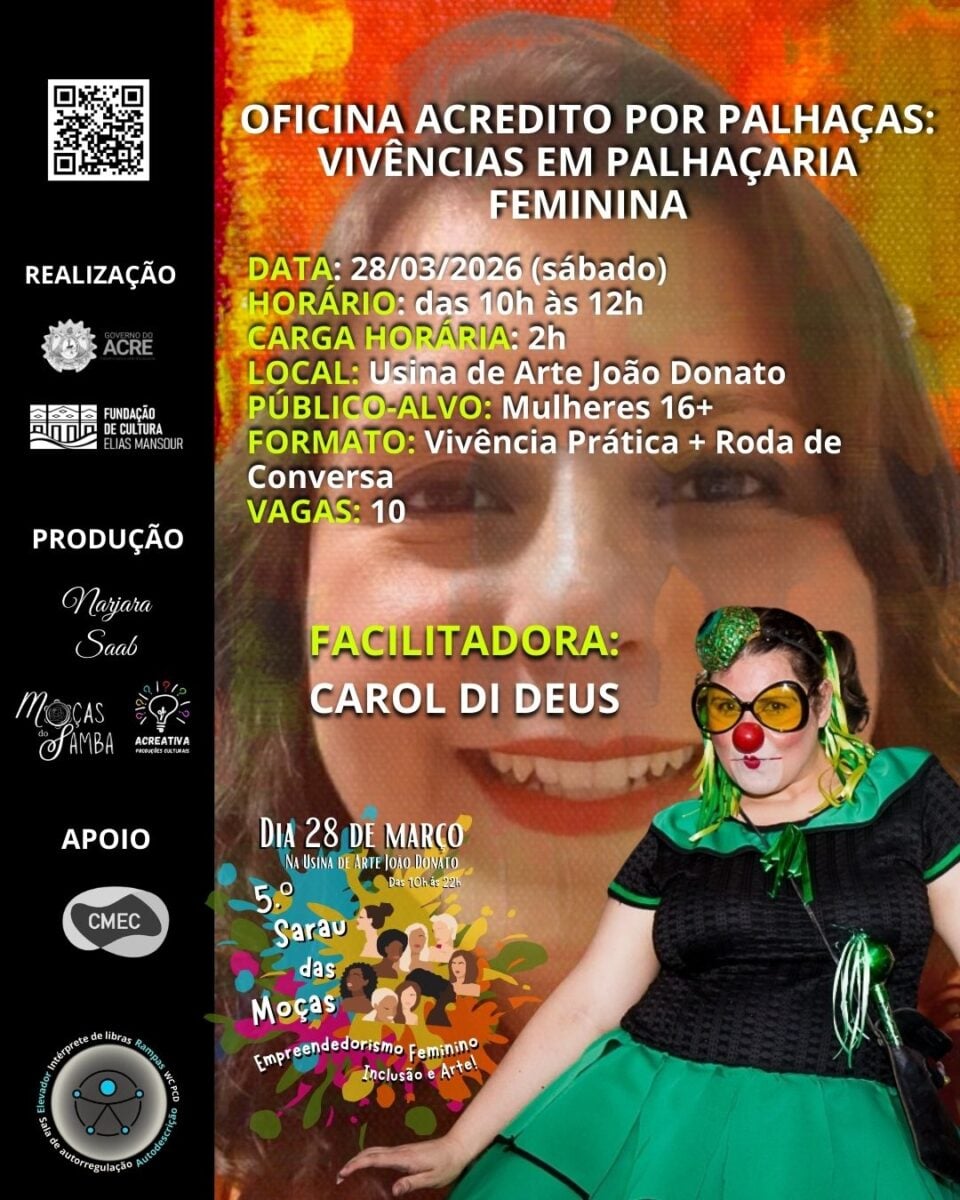 Oficina leva palhaçaria feminina à Usina de Arte João Donato