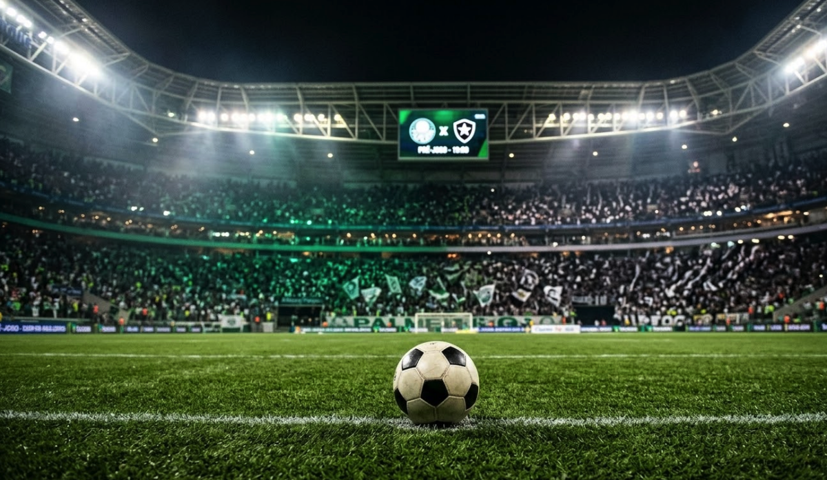 Bola no gramado do Allianz Parque se preparando para Palmeiras x Botafogo pelo Brasileirão.