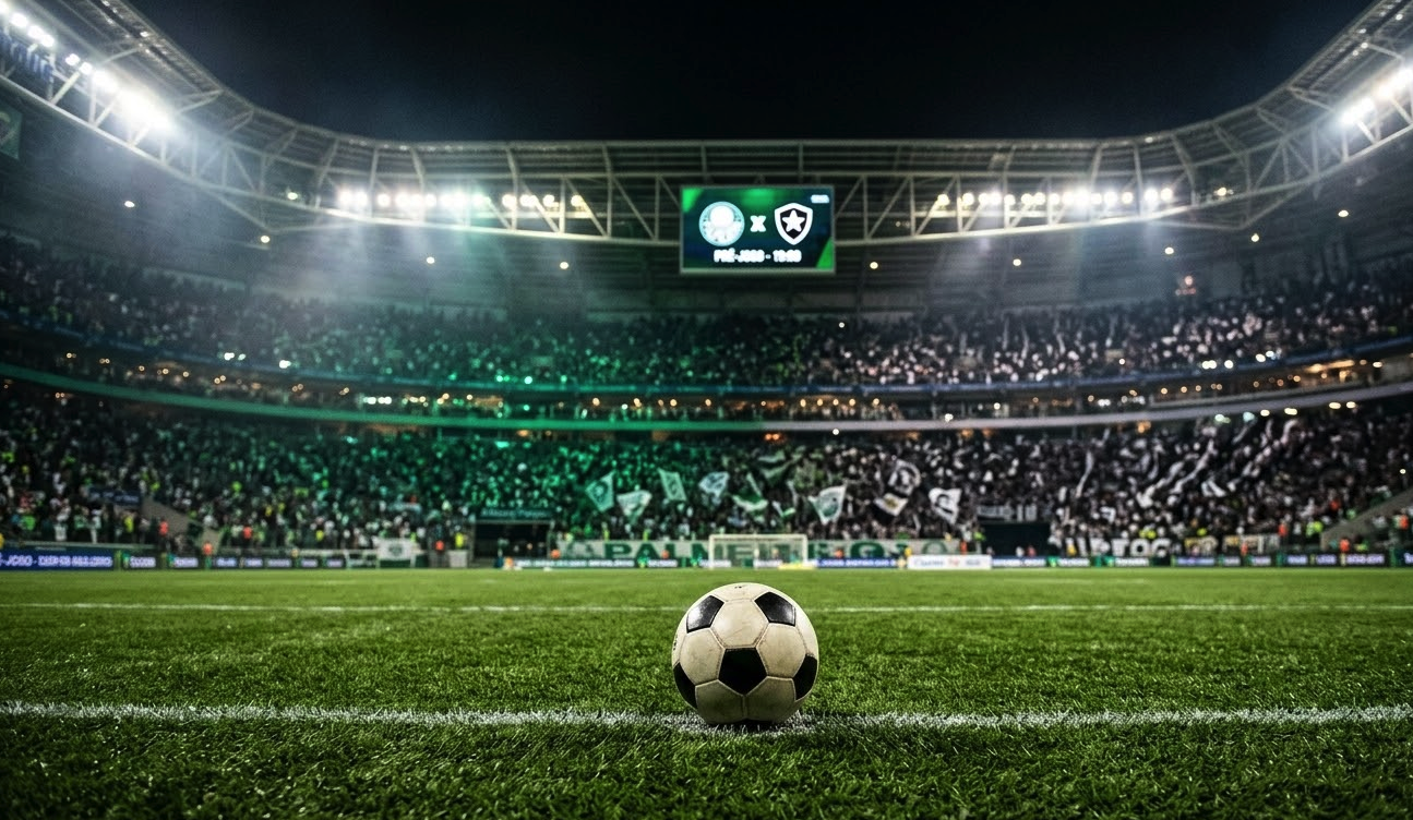 Bola no gramado do Allianz Parque se preparando para Palmeiras x Botafogo pelo Brasileirão.