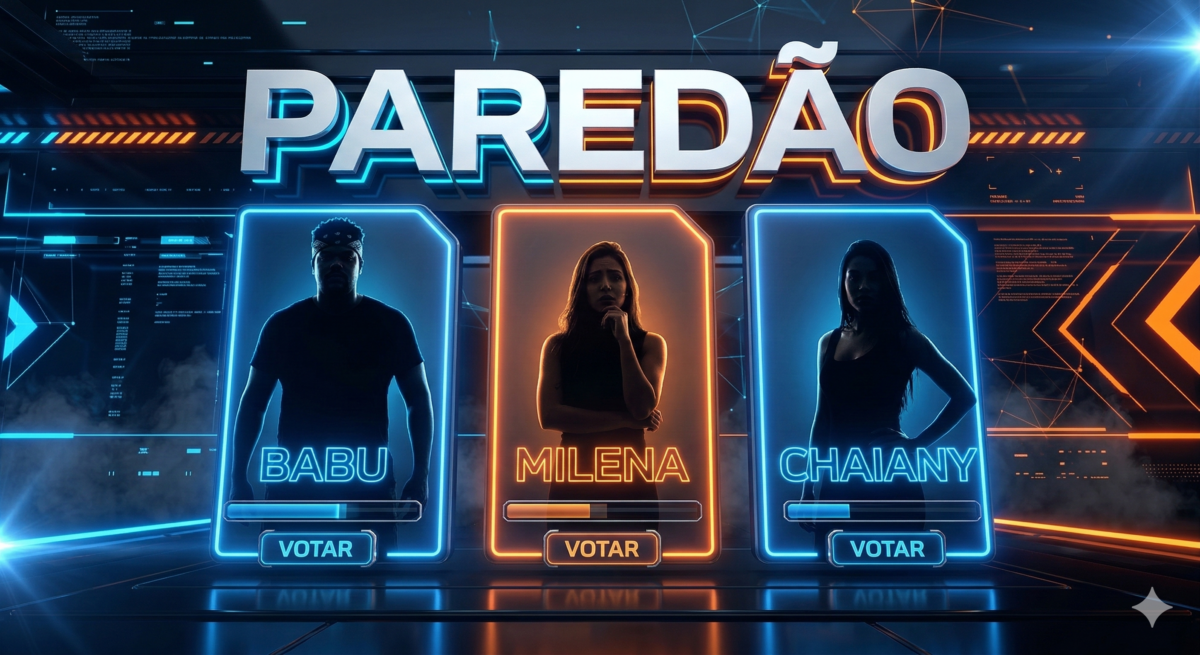 Votação do Paredão BBB 26 com Babu, Milena e Chaiany.