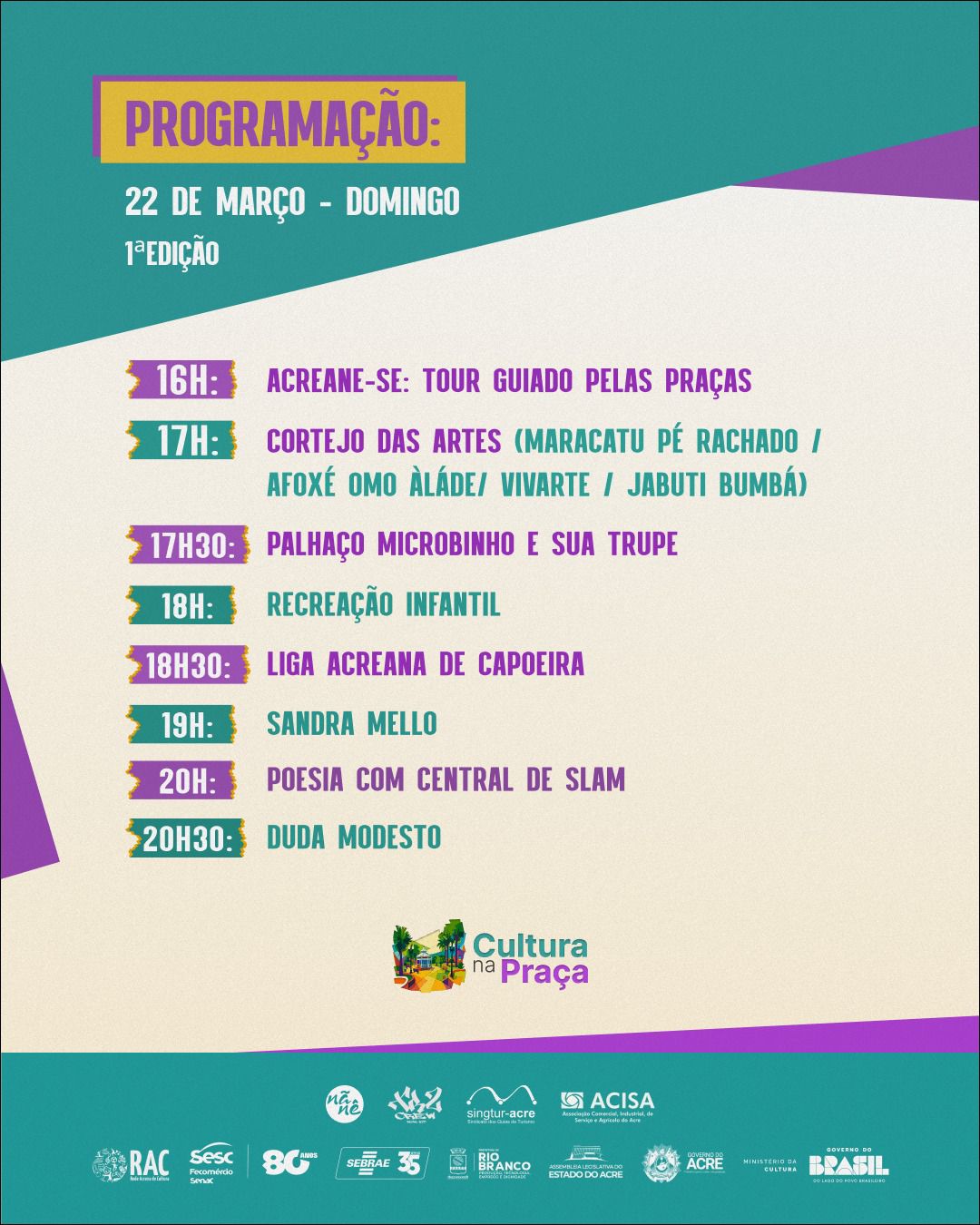 Cultura na Praça leva música e arte gratuitas