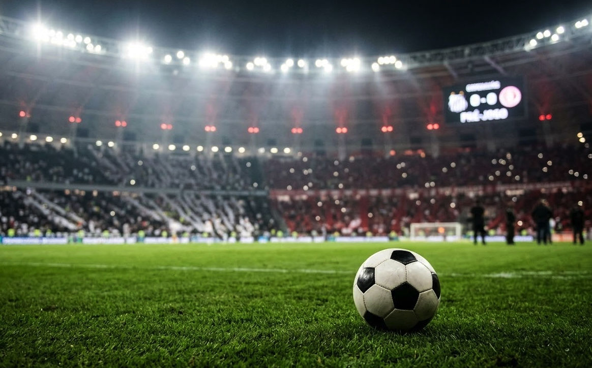 Bola no gramado da Vila Belmiro para o jogo Santos x Internacional pelo Brasileirão.