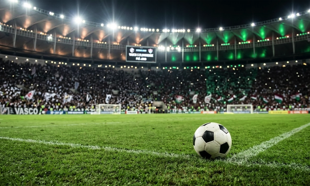 Bola no gramado do Maracanã para o clássico Vasco x Fluminense pelo Brasileirão.
