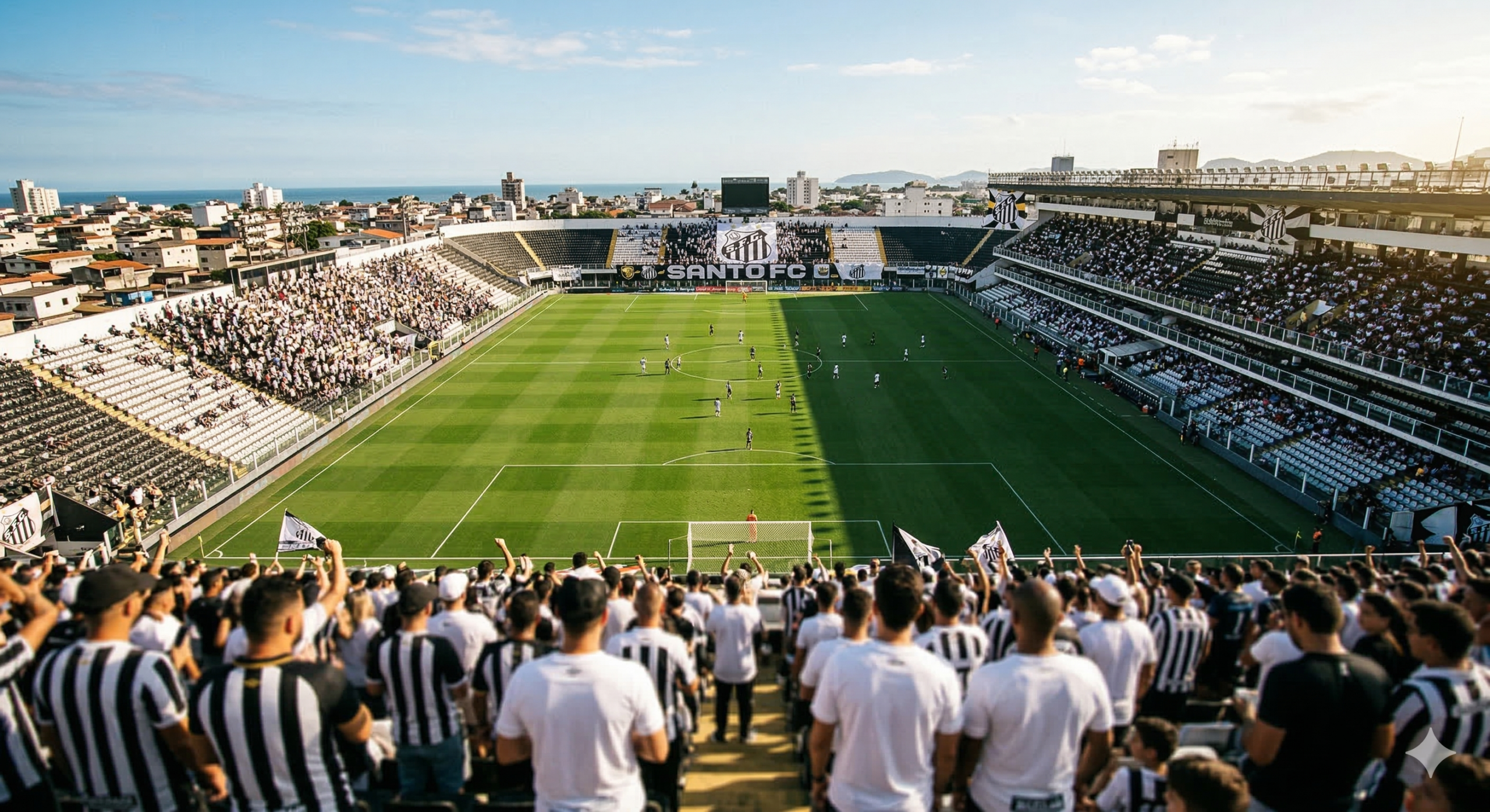 Estádio da Vila Belmiro preparado para o clássico Santos x Corinthians pelo Brasileirão.