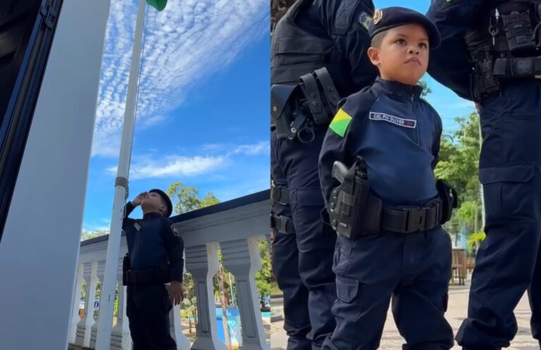 O pequeno viveu um dia de PM em vídeo