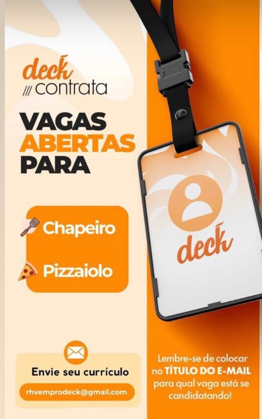 O Deck abre vagas para chapeiro e pizzaiolo em Rio Branco; veja como se candidatar