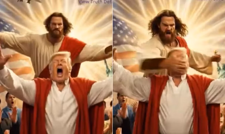A guerra fria digital entre o Irã e os Estados Unidos ganhou um capítulo inusitado e altamente viral nesta quinta-feira (16/04). A embaixada iraniana no Tajiquistão publicou um vídeo gerado por Inteligência Artificial (IA) no qual uma representação de Jesus Cristo desce dos céus para confrontar fisicamente o presidente Donald Trump.