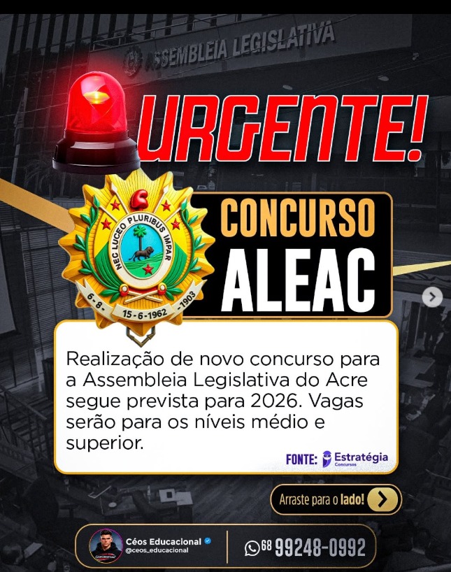 Concurso da Aleac é previsto para 2026 e anima candidatos