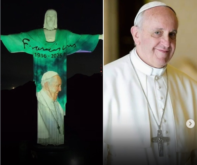 Cristo Redentor é iluminado em homenagem ao papa Francisco