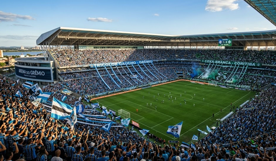 Arena do Grêmio preparada para o jogo Grêmio x Coritiba hoje pelo Brasileirão.